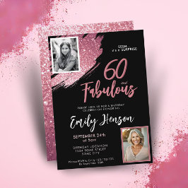 60 und Fabulous Pink Glitzer 2 Foto 60. Geburtstag Einladung