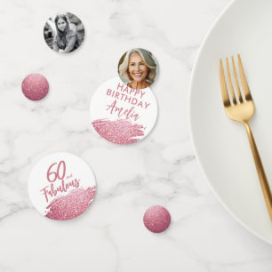 60 und Fabulous Pink Glitzer 2 Foto 60. Geburtstag Konfetti