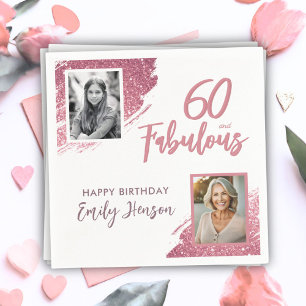 60 und Fabulous Pink Glitzer 2 Foto 60. Geburtstag Serviette