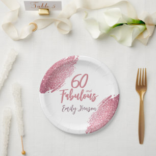 60 und fabulous Pink Glitzer 60. Geburtstag Pappteller