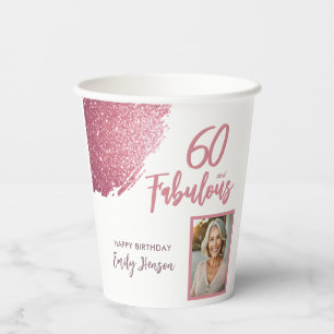 60 und Fabulous Pink Glitzer Foto 60. Geburtstag Pappbecher
