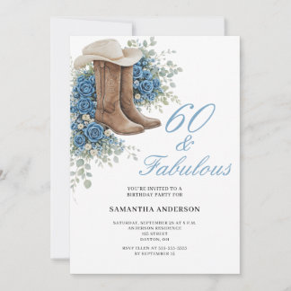 60 und Fantastisch Blau Western Blumen 60. Geburts Einladung