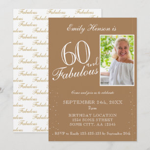 60 und Fantastisch Elegantes Beige Foto Geburtstag Einladung