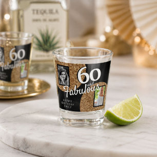 60 und Fantastisch Gold Glitter 2 Foto 60. Geburts Schnapsglas