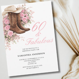 60 und Fantastisch Rosa Western Blumen 60. Geburts Einladung