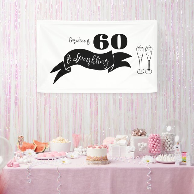 60 und funkelnde Hand, schwarz und weiß gezogen Banner (Party)