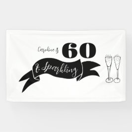 60 und funkelnde Hand, schwarz und weiß gezogen Banner