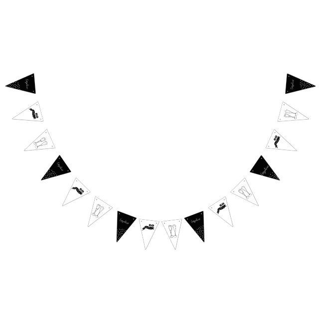 60 und funkelnde Hand, schwarz und weiß gezogen Wimpelkette (Alle)