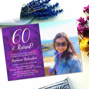 60 und Ruhestand Elegant Lila Geburtstag Ruhestand Einladung