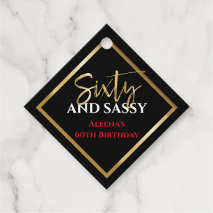60 UND SASSY Birthday Black Gold Geschenk Tag Geschenkanhänger