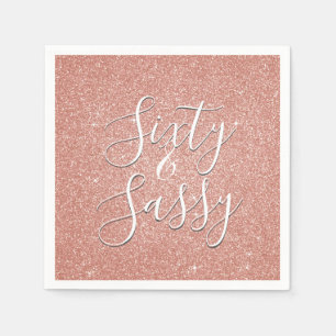 60 und Sassy Birthday Rose Gold Blush Pink Glitzer Serviette