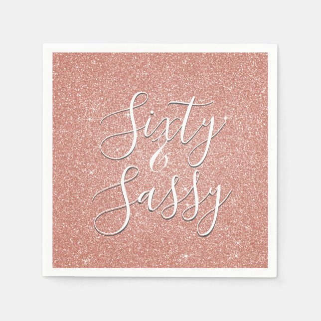 60 und Sassy Birthday Rose Gold Blush Pink Glitzer Serviette (Vorderseite)