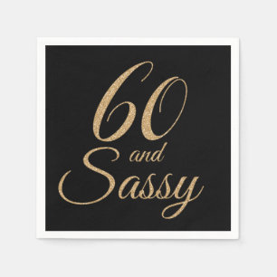 60 und Sassy Black Gold Glitzer Geburtstagsparty Serviette