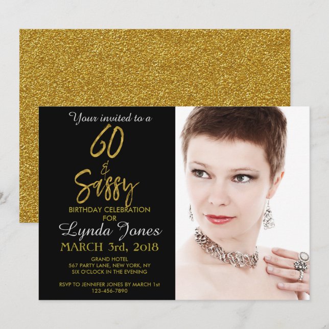 60 und Sassy Gold Foil Geburtstag Einladung (Vorne/Hinten)