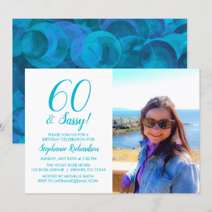 60 und Sassy Ocean Blue Aquamarin Name Foto Geburt Einladung