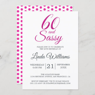 60 und Sassy Pink Glitzer 60. Geburtstagsparty Einladung