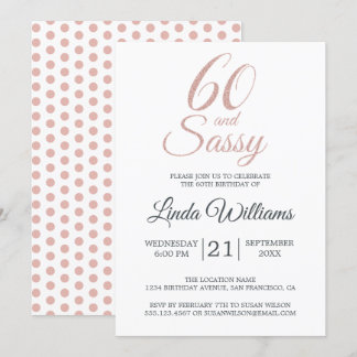 60 und Sassy Pink Glitzer 60. Geburtstagsparty Einladung