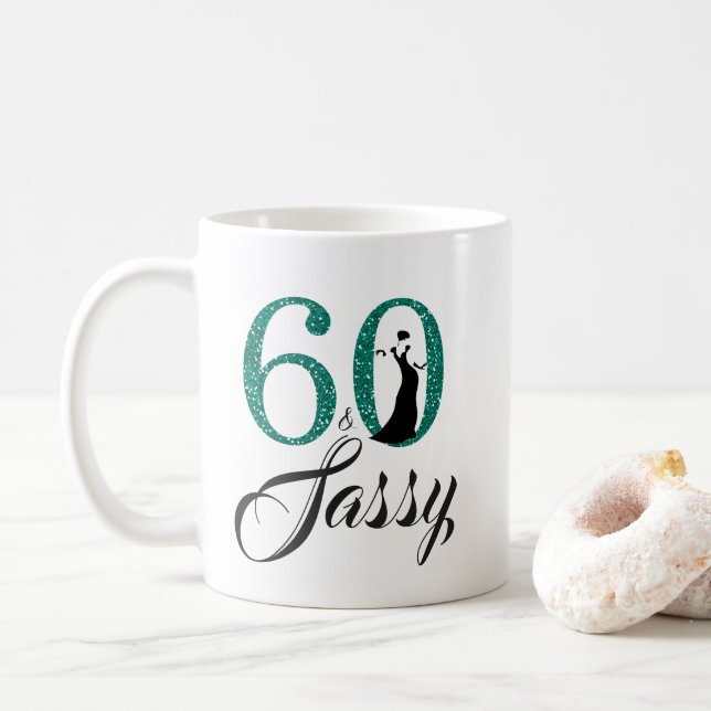 60 und Sassy Smaragdgrün-Glitzer-60. Geburtstag Kaffeetasse (Mit Donut)