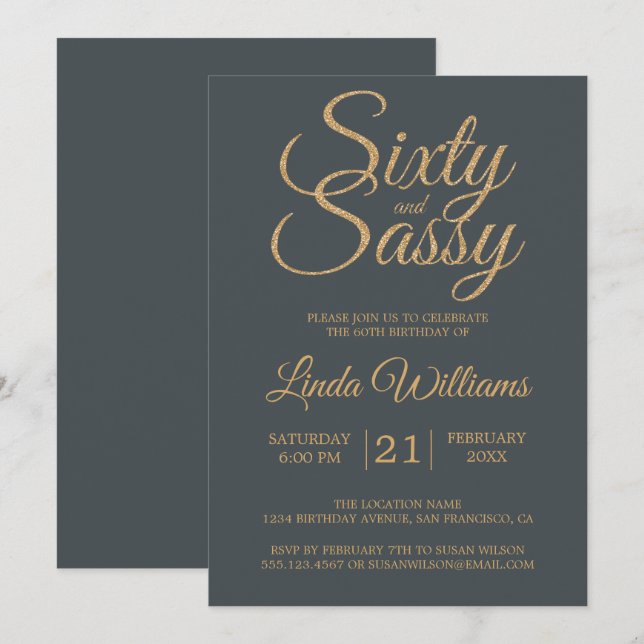 60 und Sassy Weg-Schwarzes Gold60. Einladung (Vorne/Hinten)
