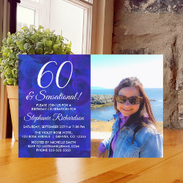 60 und Sensational Royal Blue Foto Geburtstag Einladung