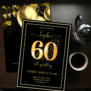 60 und Sparkling Gold und Black Birthday Einladung