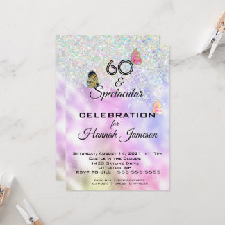 60 und spektakuläres Glittery Butterflies Party Einladung