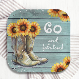 60 üppige, rustikale Sonnenblumenstiefel nach Maß Pappteller