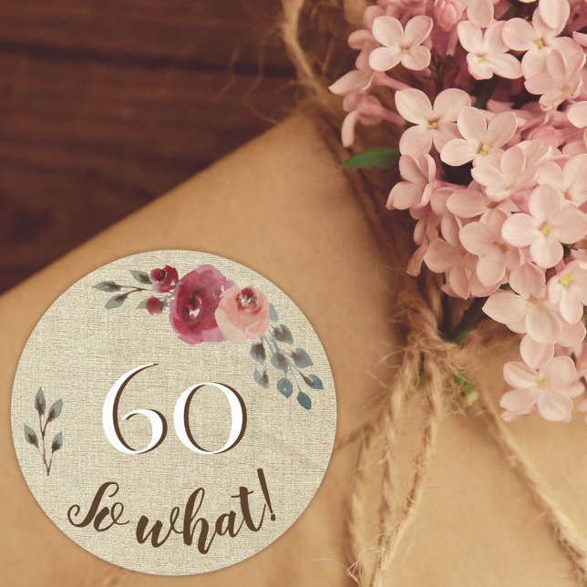 60 Was also rustikale Wasserfarbe Blume 60. Geburt Runder Aufkleber (Von Creator hochgeladen)