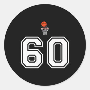 60 Zahlen Basketball Stil Vintag Weiß Premium Runder Aufkleber