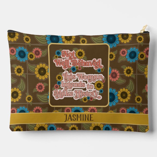 60er & 70er Floral Gelb für Frauen Zubehörtasche (Rückseite)