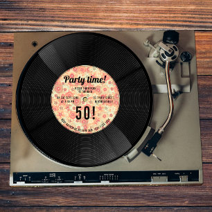 60er 70er Floral Retro Vinyl Record Music Geburtst Einladung