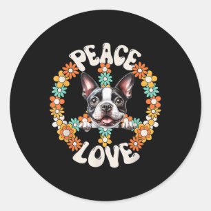 60er 70er Groovy Peace Liebe Boston Terrier Lovers Runder Aufkleber