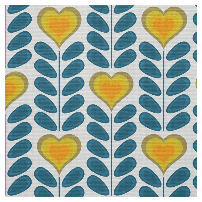 60er 70er Mod Retro-Herz-Blume v2 Stoff (Muster)