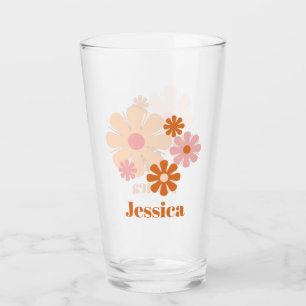 60er 70er Retro Blume Rosa Orangenglas Glas