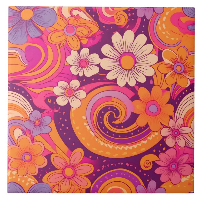 60er 70er Retro-Blumentafel Fliese (Vorderseite)