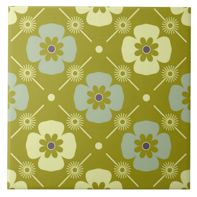 60er 70er Retro-Blumentafel Fliese (Vorderseite)