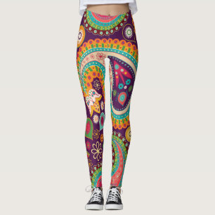 60er 70er Retro Farbvolles Lila Paisley Leggings