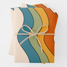 60er 70er Retro Streifen Geschenkpapier Set