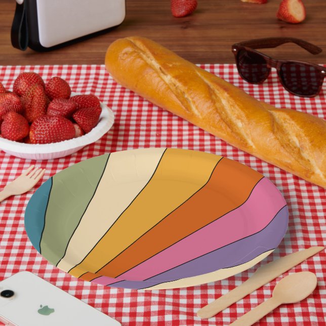 60er 70er Retro Streifen Pappteller (Picknick)