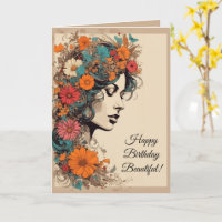 60er Hippie Flower Girl Geburtstagskarte