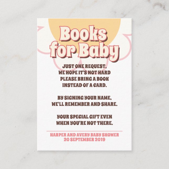 60er Hippie Party Babydusche - Bücher für Kinder Begleitkarte (Vorderseite)