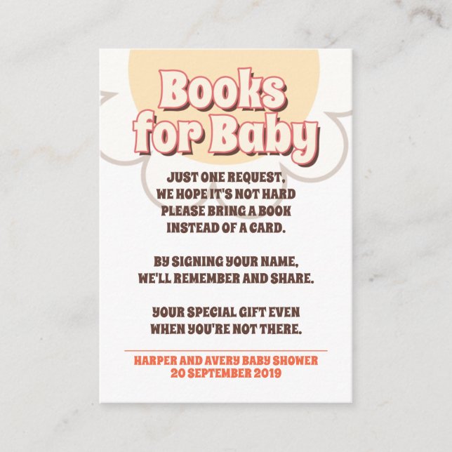 60er Hippie Party Babydusche - Bücher für Kinder Begleitkarte (Vorderseite)