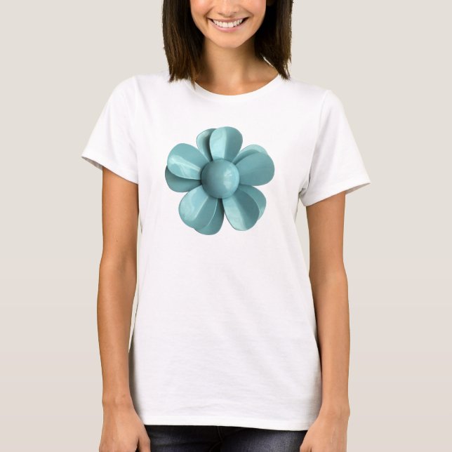 60er MOD Hippie Big Blue Daisy Blume Fashion T-Shirt (Vorderseite)