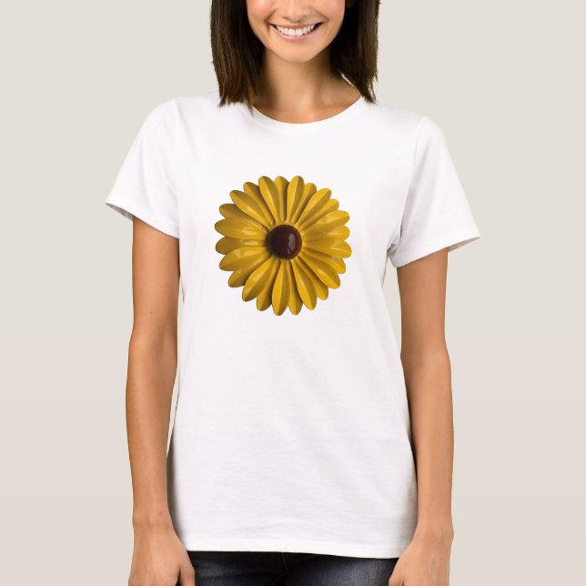 60er MOD Hippie Yellow Daisy Blume Trendy Fashion T-Shirt (Vorderseite)