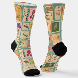 60er Moderne Briefmarke des mittleren Jahrhunderts Socken