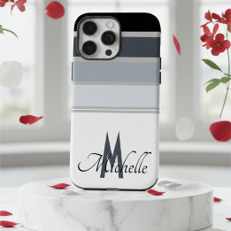 60er-Monochromatisches Stripmuster-Monogramm iPhone 16 Pro Max Hülle