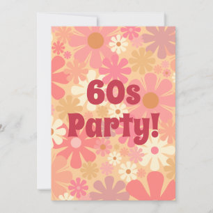 60er-Party Retro-Blumenmuster Rosa Einladung
