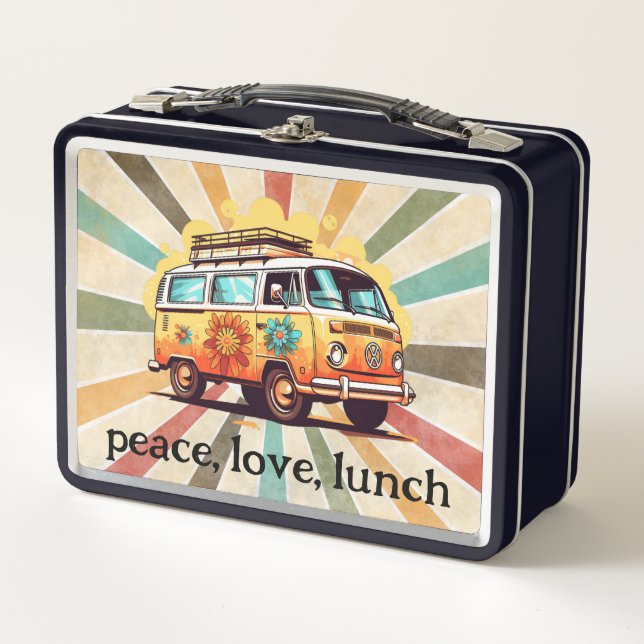 60er Peace Hippie Hippy Metal Lunch Box (Vorderseite)