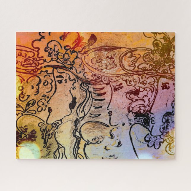60er Peter Max im Stil farbenfrohe Aquarellbilder Puzzle (Horizontal)