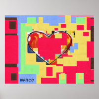 60er Peter Max Stil Herzklopfen Malerposter